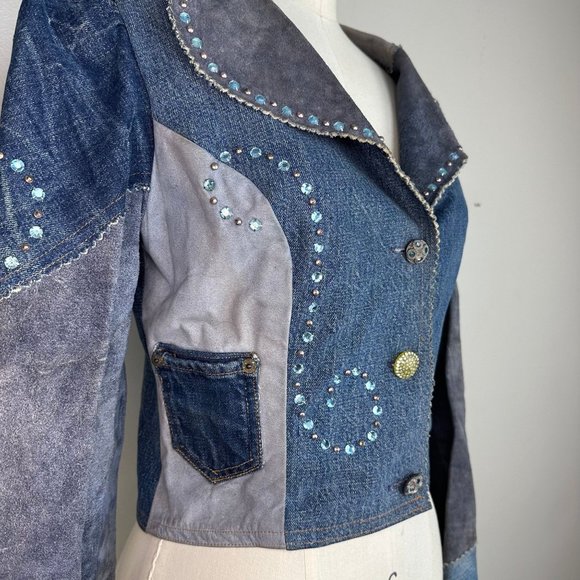 ❌SOLD❌Vintage 1970s Love Melody Denim and Leather Patchwork Jacket, Levi's - Picture 3 of 9